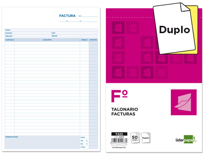 Talonario Liderpapel Facturas Folio Natural 50 juegos duplicado con iVA